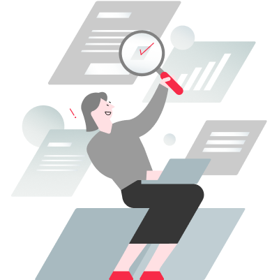 市場分析データとグラフを見ながら戦略を検討するビジネスパーソンのイラスト