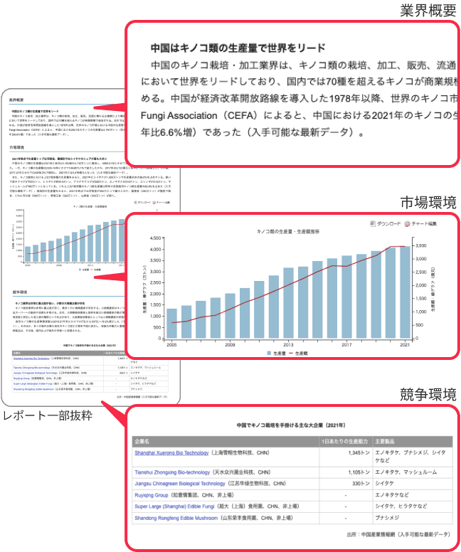 各業界について業界概要・市場環境・競争環境の3つの観点で整理しているため、戦略策定業務に活用できる。
